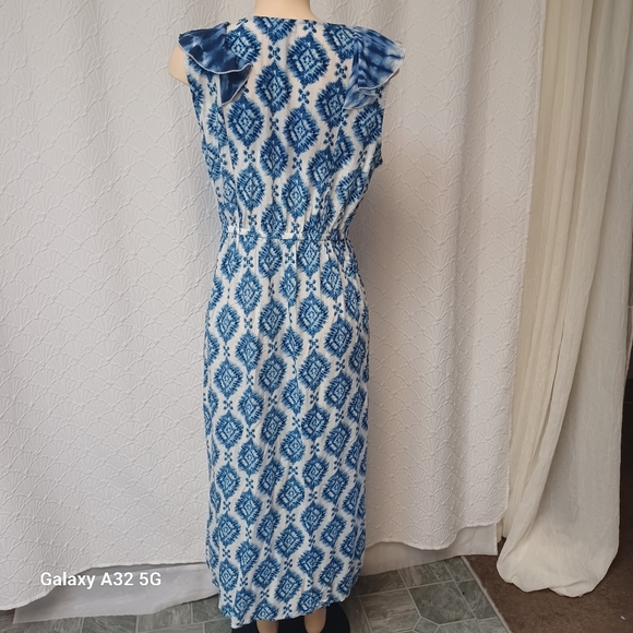 Studio West Women Size  L Blue and White Geometric Midi Dress - Picture 10 of 15